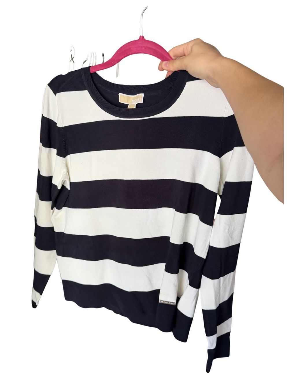 MICHAEL Michael Kors Navy and White Striped Crewneck Top